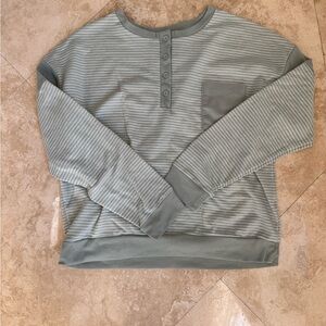 Splendid Sage Green Striped Pajama Set Henley Top & Joggers